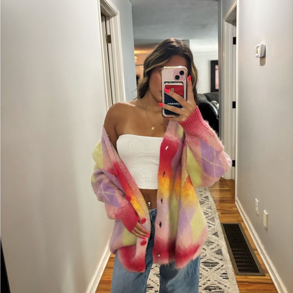 Zara Colorful Button-Up Oversized Sweater